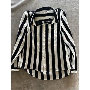 Tommy Hilfiger Womens Striped Button Up Shirt Black White Long Sleeve Size L